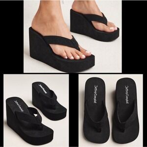 Jeffrey Campbell Astria Wedge Thong Sandals Black Platform Flip Flops